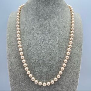 Hand-Knotted Cream Faux Pearl Necklace 23” Gold Tone Clasp
